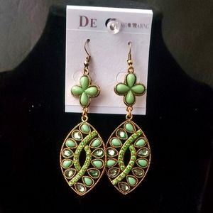 Green and golden earrings